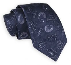 Ciemny Granatowy Elegancki Krawat -Angelo di Monti- 7 cm, Męski, Wzór Paisley, Łezki, Nerki. Niebieskie krawaty i muchy męskie Angelo di Monti, bez wzorów, eleganckie. Za 45.00 zł.