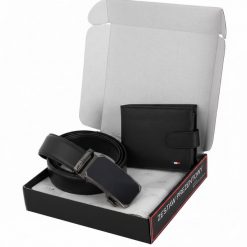 Zestaw męski skórzany czarny elegancki Beltimore portfel pasek Z56 : Rozmiar pasków - r.95-110 cm. Czarne portfele męskie bez wzorów. Za 139.99 zł.