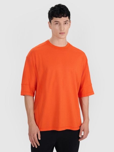 4F T-shirt oversize gładki męski - pomarańczowy XXL. Brązowe t-shirty męskie 4f, m, bez wzorów, z bawełny, bez kołnierzyka, bez ramiączek. W wyprzedaży za 39.99 zł.