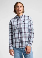 LEE MĘSKA KOSZULA LEE LEE BUTTON DOWN AURORA SEPIA PLAID 112363687. Brązowe koszule męskie Lee, m, bez wzorów, z bawełny, bez kołnierzyka, bez ramiączek. W wyprzedaży za 99.99 zł.