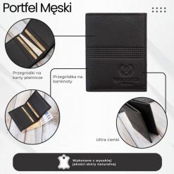 Portfel męski mały cienki z przegrodami skórzany praktyczny i stylowy RFID Paolo Peruzzi T-149-BR. Brązowe portfele męskie Paolo Peruzzi, bez wzorów, ze skóry. Za 35.00 zł.