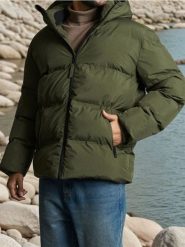 Kurtka puffer - khaki. Brązowe kurtki męskie Sinsay, l, bez wzorów, bez ramiączek, bez kaptura. Za 179.99 zł.