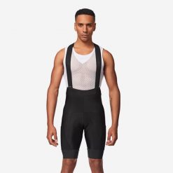 Spodenki rowerowe szosowe męskie Van Rysel RCR 2 na szelkach. Czarne szorty sportowe męskie VAN RYSEL, bez wzorów, z materiału, sportowe. Za 269.99 zł.