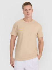 4F T-shirt regular z nadrukiem męski - brązowy L. Białe t-shirty męskie 4f, l, bez wzorów, z bawełny, bez kołnierzyka, bez ramiączek. Za 59.99 zł.