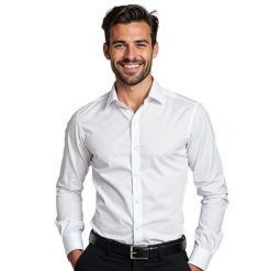 Biała gładka koszula męska z lycrą Modini Y100. Białe koszule męskie Modini Moda Męska, m, bez wzorów, z bawełny, bez kołnierzyka, bez ramiączek. W wyprzedaży za 189.00 zł.