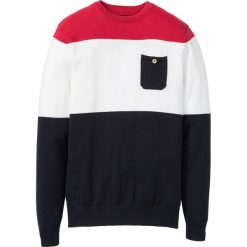 Sweter z kieszonką bonprix czarno-biało-czerwony w paski. Swetry męskie bonprix. Za 37.99 zł.