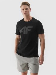 4F T-shirt regular z nadrukiem męski - czarny XL. Czarne t-shirty męskie 4f, m, bez wzorów, z bawełny, bez kołnierzyka, bez ramiączek. W wyprzedaży za 39.99 zł.