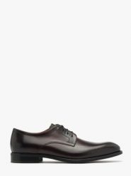 Bordowe półbuty męskie. Czerwone eleganckie półbuty męskie Ryłko, ze skóry, bez obcasa, bez zapięcia. Za 549.99 zł.