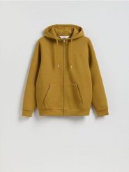 Bluza z kapturem - warm olive. Zielone bluzy z kapturem męskie Reserved, l, bez wzorów, z bawełny, z kapturem. Za 149.99 zł.