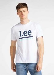LEE STRIPE TEE MĘSKI T-SHIRT KOSZULKA LOGO NADRUK BRIGHT WHITE L64VFQLJ 112115945. Białe t-shirty męskie Lee, l, bez wzorów, bez kołnierzyka, bez ramiączek. Za 69.99 zł.