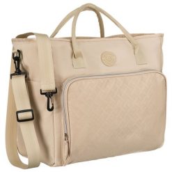 Praktyczna torba podróżna z poliestru w beżowym kolorze, wyposażona w uchwyt na walizkę - Peterson. Brązowe torby sportowe męskie Peterson, bez wzorów. Za 114.99 zł.